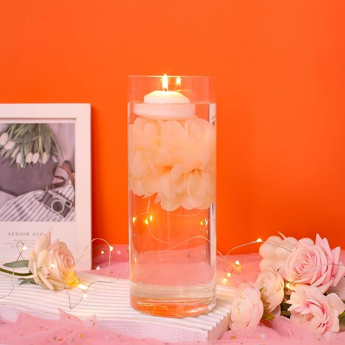 Vase Fillers, 24 Pcs Champagne Floating Flowers and White Candles