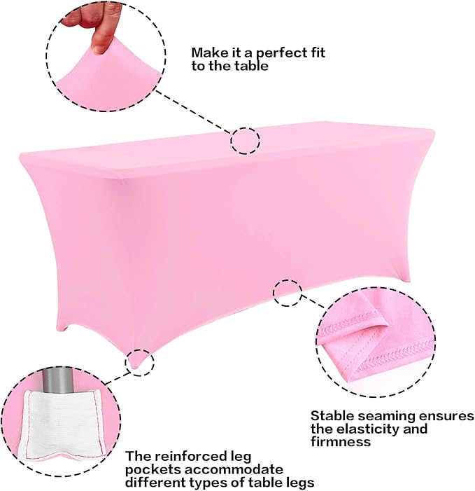 IVAPUPU 2 Pack 6FT Table Cloth for Rectangular Fitted Events Stretch Pink Table Covers Washable Spandex Tablecloth Protector for Party, Wedding, Cocktail, Banquet, Festival