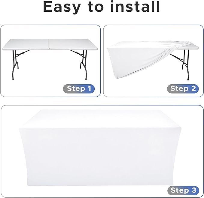 Nasitos White Fitted Table Covers Stretch Spandex - 72 x 30 Inch - 4 Pack Rectangle Table Clothes for 6 Ft Folding Tables, Wrinkle Resistant Tablecloths for Parties, Trade Show, Craft Show, Birthday
