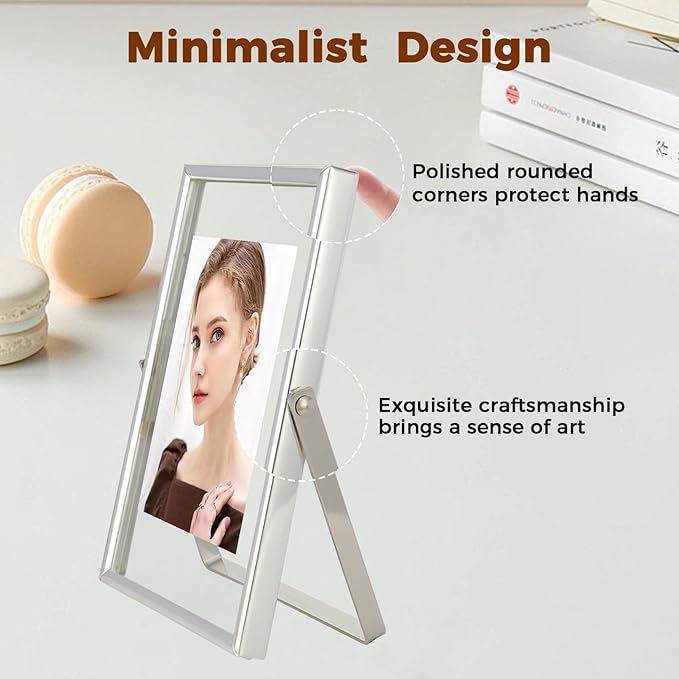 Silver Floating Frame (4"x6", Vertical), For Picture 3.5x5, 2x3, 1x2, Mini Desktop Photo Frame, Classy Gift For Festival, Wedding, Home or Office Décor…
