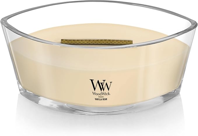 Jar Candle with Vanilla Bean Scent, White Ellipse Wooden Wick