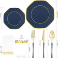 Plastic Plates with Gold Rim, 140Pcs – Blue, Gold Disposable Plastic