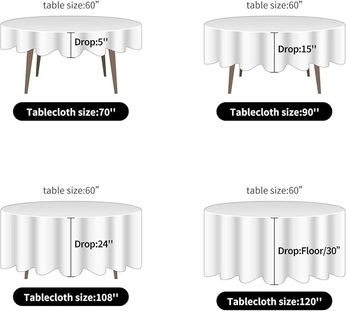Ascoza 2pack 108 Inch White Round Tablecloth in Polyester Fabric for Wedding/Banquet/Restaurant/Parties