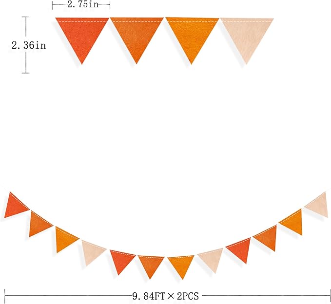 Orange Party Decorations - Ombre Felt Hanging Triangle Mini Bunting Pennant Banner Flag for Birthday Wedding Baby Shower Fall Autumn Thanksgiving Harvest Party Classroom Nursery Decor