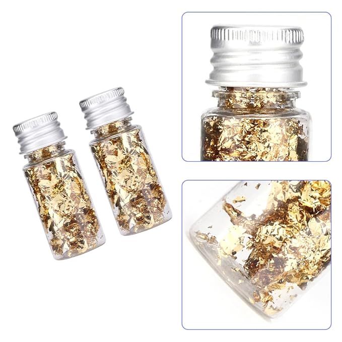 Lwuey Decorating Flakes, Gold Leaf Cake Decoration Flake Goldlen Toppers Gilding Foil Decor Imitation Metallic Decorative Drink Cooking Chocolates Cakes Drinks Dessert Cupcake Makeup 4PCS