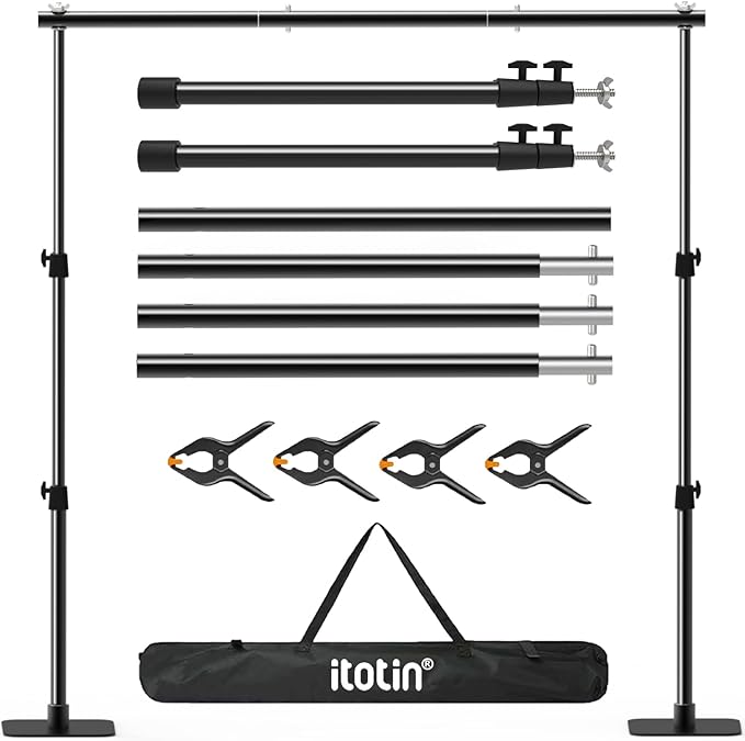 Pipe and Drape Backdrop Stand Kit, 6.5ft x 10ft Adjustable Photo Background Stands with Metal Flat Base for Photography, Birthday Parties, Wedding, Video Studio