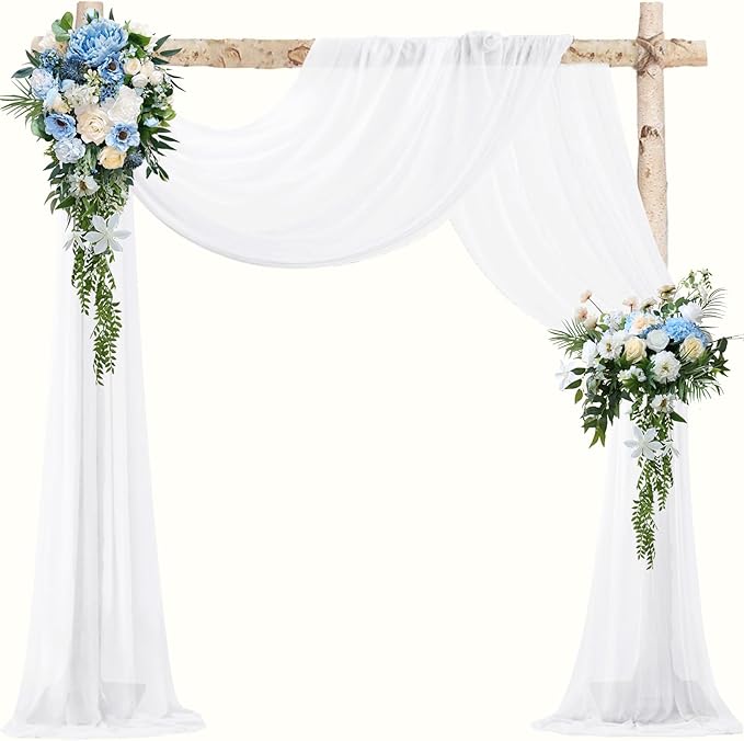VOK White Wedding Arch Draping Fabric Chiffon Fabric, 29in x 18Ft Sheer Chiffon Outdoor Curtain for Wedding Ceremony Birthday Party Decoration (White,1 Panel)