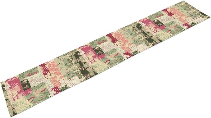 Patchwork Flower Table Runner,Abstract Colorful Floral Retro Style Hand Drawn Tablecloth Burlap for Hotel Indoors Outdoor Dining Room Kitchen Home Decor,W13X L60 in