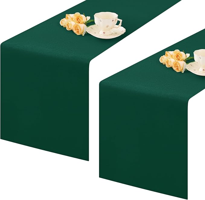 2 Pack Green Table Runner 12 x 90 Inch Solid Color Farmhouse Runners Coffee Table Dresser for Daily Party Home Decoration