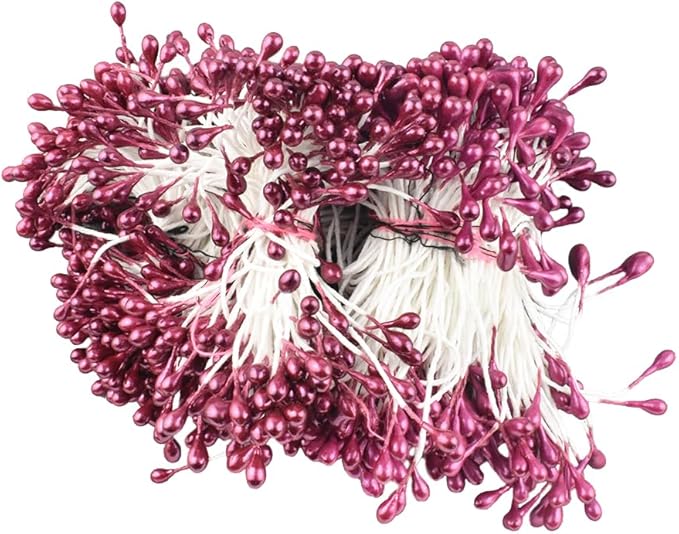 HAHIYO 700Pcs 3mm Dark Purple Pearl Double Head Flower Stamen Pistil - Handmade Artificial Pearlized Floral Pollen for Flower Making, Scrapbook Decoration