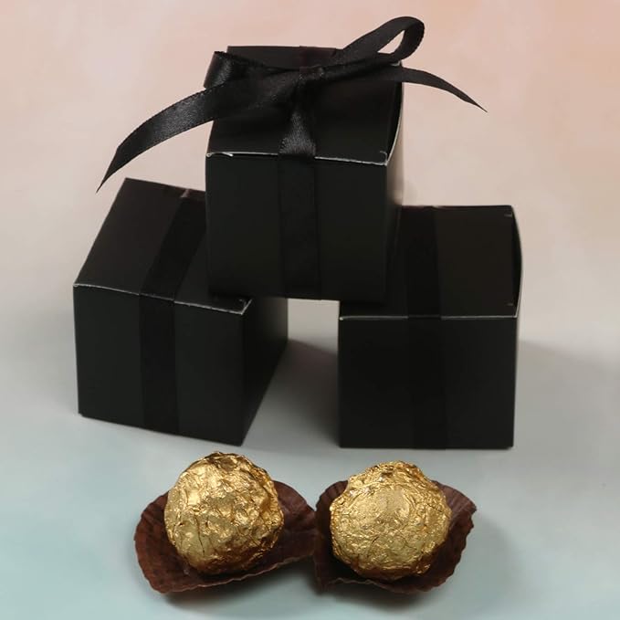 COTOPHER 100pcs Small Gift Boxes, Favor Boxes 2x2x2 inches Paper Gift Boxes with Ribbons Candy Box for Wedding Favors Baby Shower Bridal Shower Birthday Party (Black)