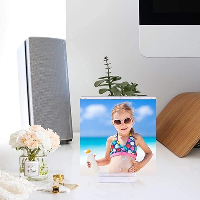 2 pack 8x8 Acrylic Picture Frame Clear Double Sided Magnetic Picture Frame Desktop Display with Photo Frame Support Stand Best Gift for Family, Baby, Document Photo Frames- Free Soft Microfibe
