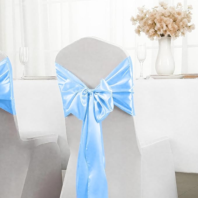 SHEJIZE 20 Pack Light Blue Satin Table Runner 12x108 Inches Long, Bright Silky Smooth Satin Table Runner Table Decor for Wedding Banquet Christmas Prom Event Birthday Party