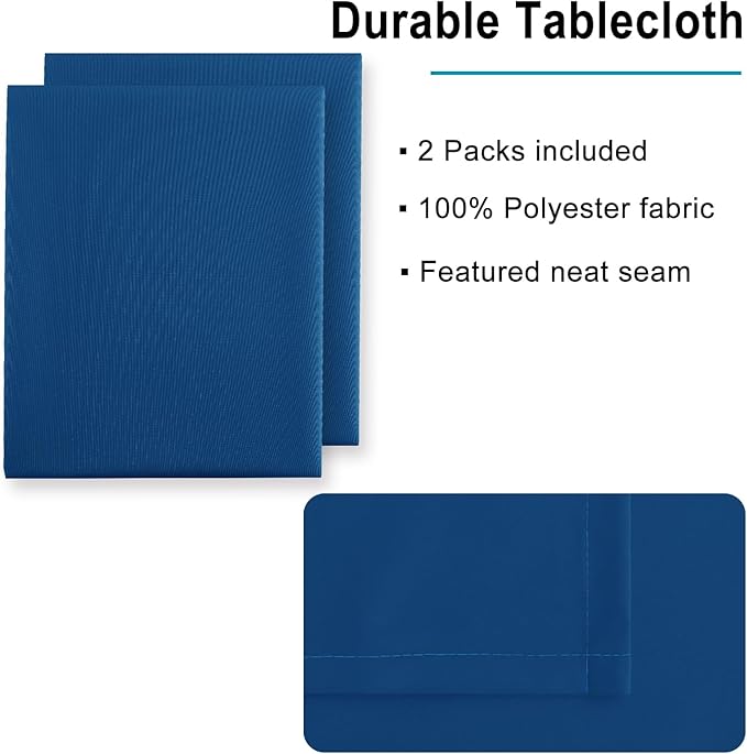 Hiasan 2 Pieces Royal Blue Tablecloth Square - Waterproof and Washable Fabric Table Cloth for Card Tables, 60 x 60 Inch