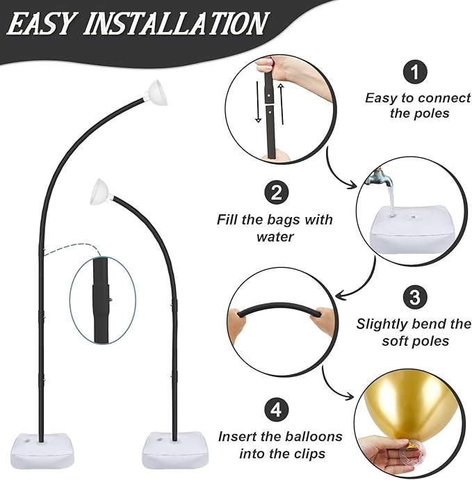 Balloon Arch Stand Kit, Black Half Arch, 8.2ft and 6ft Heights