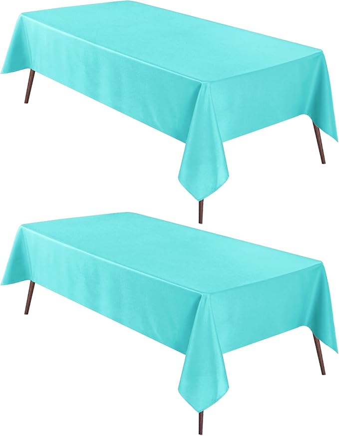 Hiasan 2 Pieces Solid Rectangle Tablecloth - Waterproof and Spillproof Washable Polyester Fabric Table Cloth for Kitchen and Dining Room, Aqua, 90 x 156 Inch