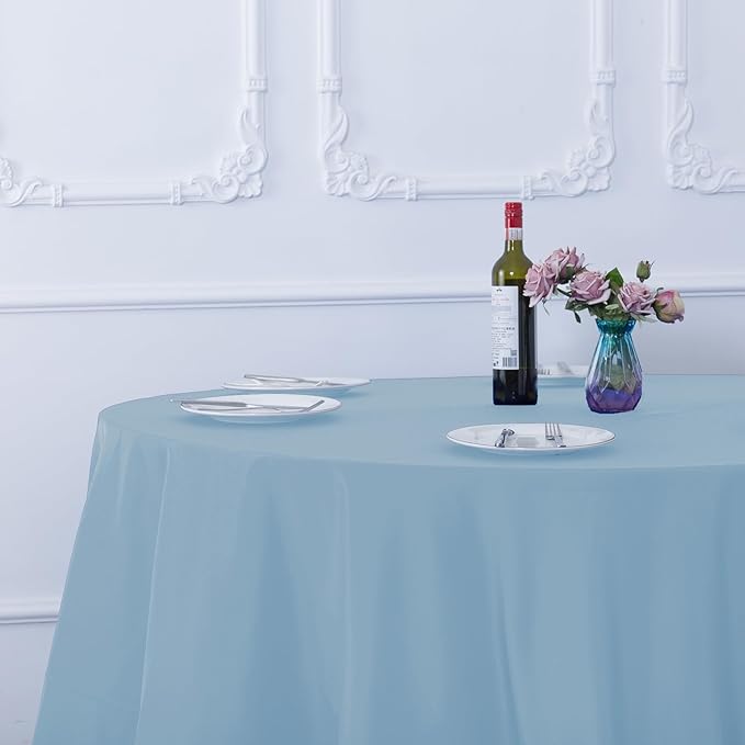 Ascoza 2pack 120 Inch Blue Mist Round Tablecloth in Washable Polyester Fabric for Wedding/Banquet/Restaurant/Parties-130GSM