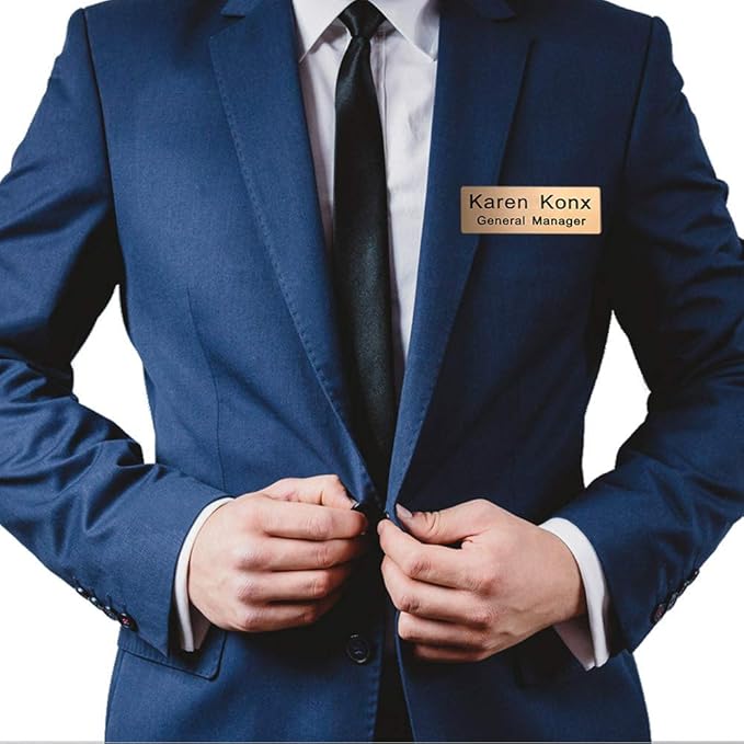 Custom Engraved Name Tag Badge for Business Personalized Identification with Pin or Magnetic Backing Aluminum ID Badge (Bule/White, 1" x 3")