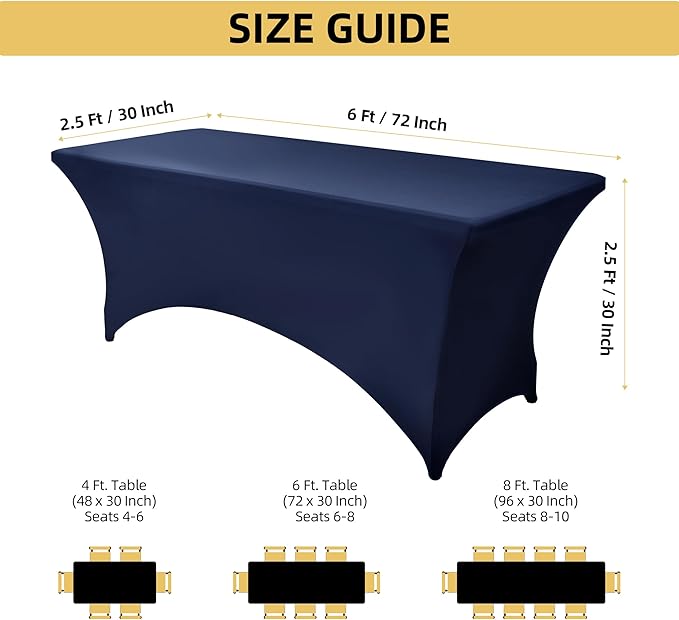 6-Pack 6ft Spandex Table Covers for Rectangle Standard Folding Tables - Wrinkle Resistant Stretch Tablecloths - Ultimate Fitted Table Protector for Parties, Trade Shows, Wedding