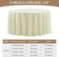 Tablecloth, 132 Inch Round Ivory Polyester, Machine Washable