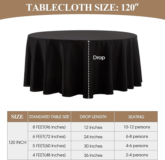 Tablecloths: Round Black Polyester, 120 Inch, Washable
