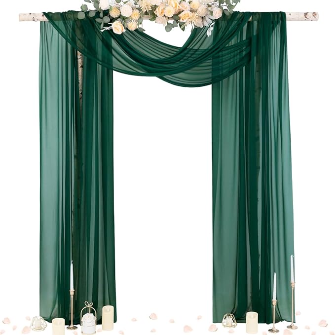 Outdoor Curtains: Emerald Green Sheer Chiffon Arch Drapes, 4 Panels
