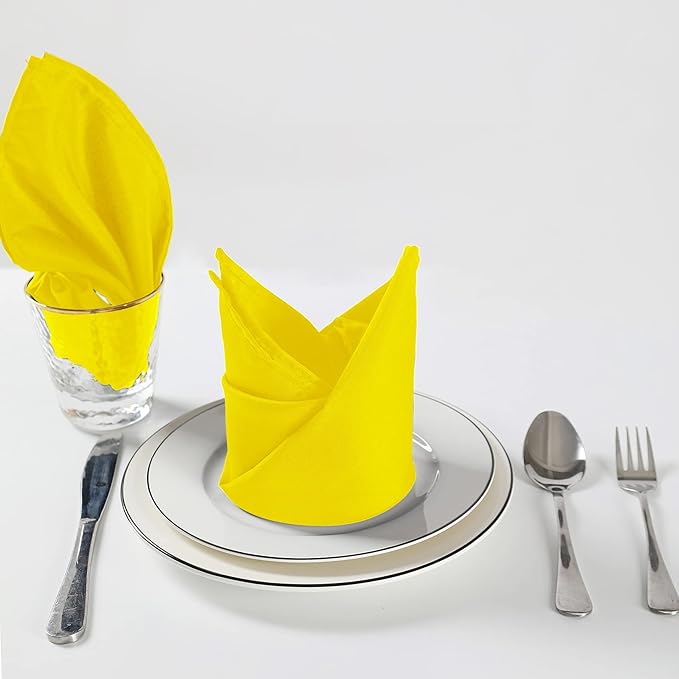Cloth Napkins 20x20 inch Washable Polyester Dinner Napkins Soft Table Napkins for Wedding Party Dining Banquet(Yellow,25PCS)