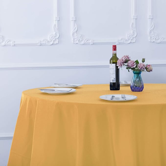 Ascoza 2pack 120 Inch Gold Round Tablecloth in Washable Polyester Fabric for Wedding/Banquet/Restaurant/Parties