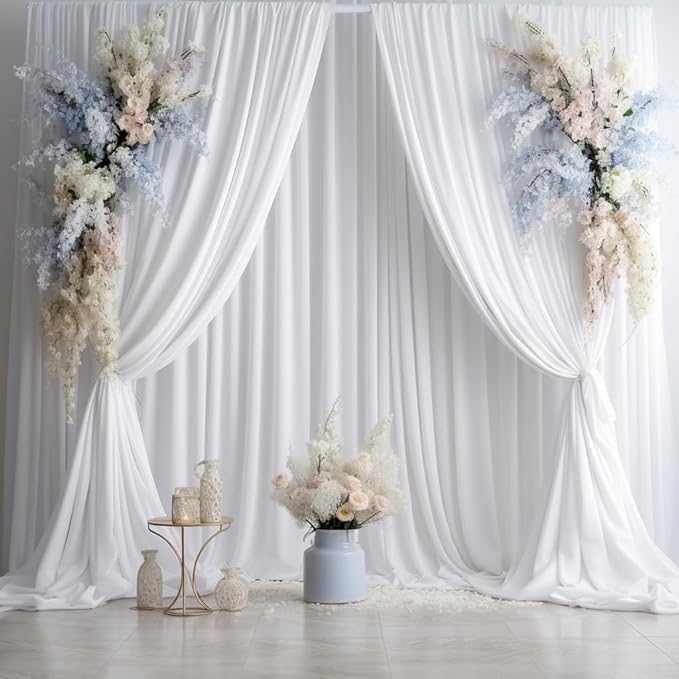 10ftx15ft Wrinkle Free White Backdrop Curtain, 2 Panels 15FT Height White Wedding Backdrop Drapes, Silky Polyester Back Drop Cloth for Birthday Photography Background Party Backdrop Draping