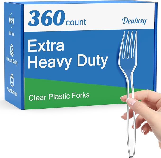 Clear Plastic Forks, 360 Count, Heavy Duty Disposable Utensils