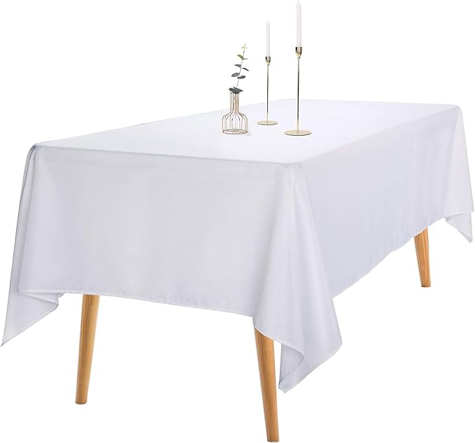 Ascoza 2pack 60x120 Inch White Rectangular Tablecloth 6 Feet Table Cloth in Polyester Fabric for Wedding/Banquet/Restaurant/Parties