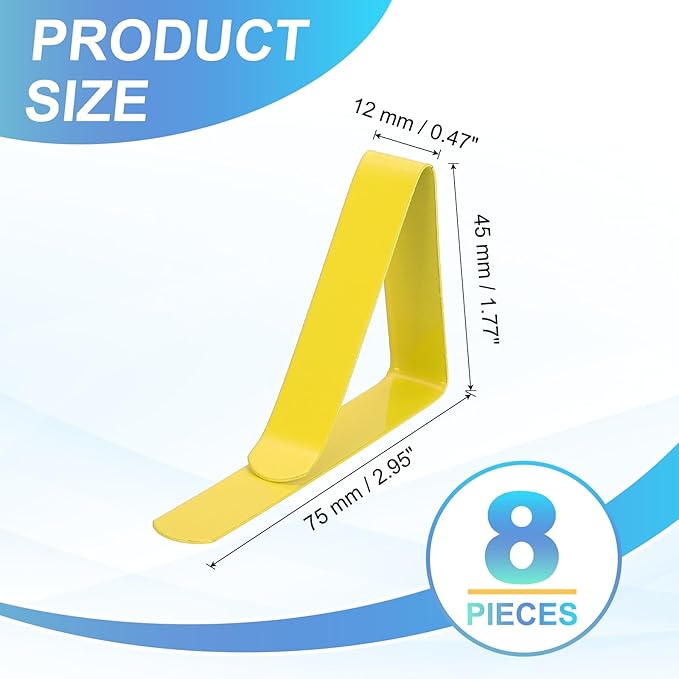 uxcell 8 Pack Tablecloth Clips, Stainless Steel Table Cloth Cover Clamps, 2.95" x 1.77" Windproof Holder Clips for Home Party Picnic Wedding Camping Dining Tables, Yellow