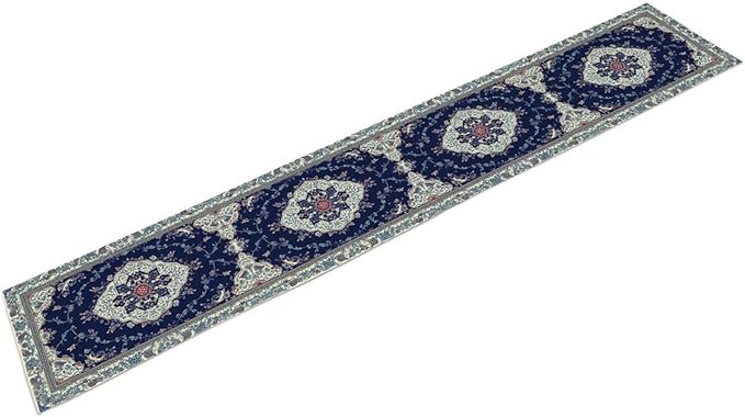 Elegant Palace Boho Blue Table Runner Vintage French Style Farmhouse Geometric Home Farmhouse Kitchen Table Dining Coffee Room Garden Party Wedding Decor 13x60in
