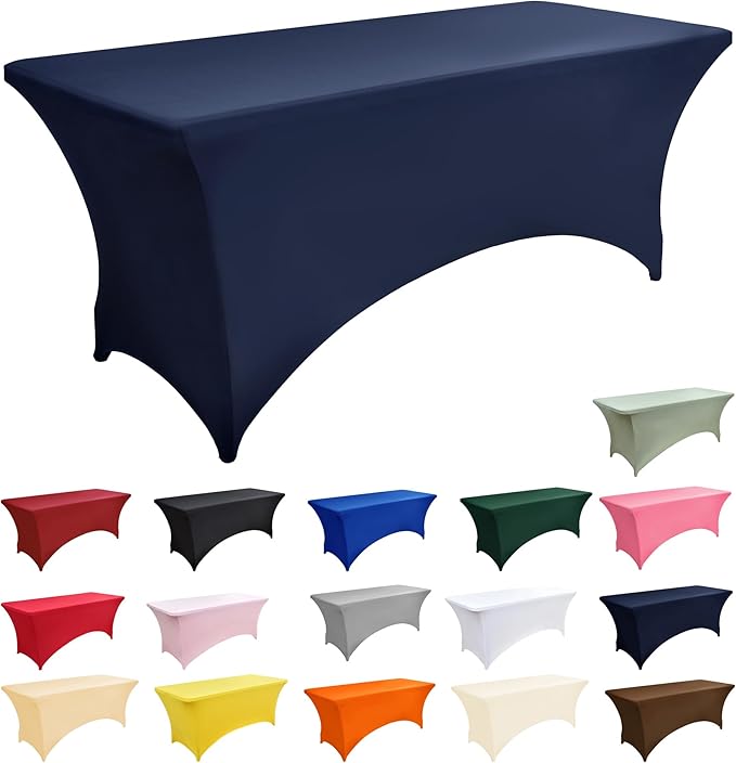 2-Pack 8ft Spandex Table Covers for Rectangle Folding Tables - Washable Elastic Tablecloth - Ultimate Fitted Table Protector for Birthday Parties, Trade Shows, Banquet