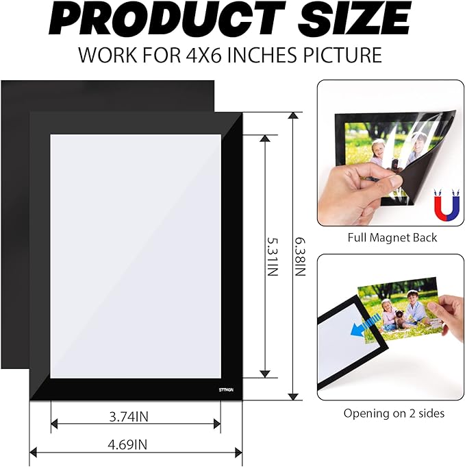 Magnetic Picture Frames with Black Border(4"X6",10 Pack),Magnet Photo Frame Pockets/Postcard Holder,Decorations for home/office/school/Classroom/party