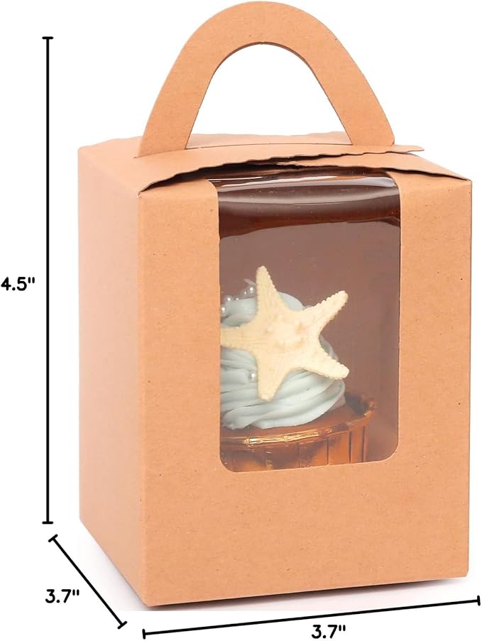 Cupcake Carriers: 100 Brown Kraft Boxes with 105 Inserts, 3.7 x 4.5 Inch