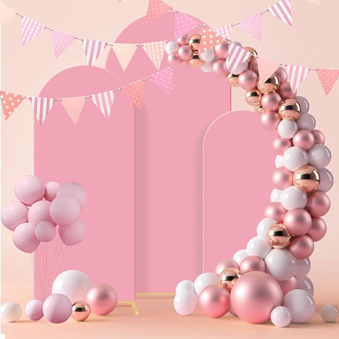 Background Support Equipment, Pink Metal Arch Set of 3 with Backdrop Fabric