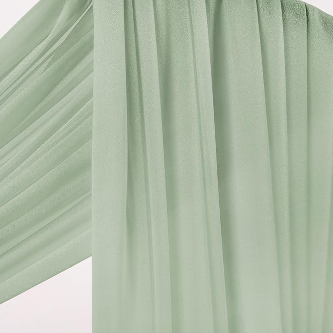 Outdoor Curtains: Sheer Chiffon Arch Drapes in Sage Green, 4 Panels