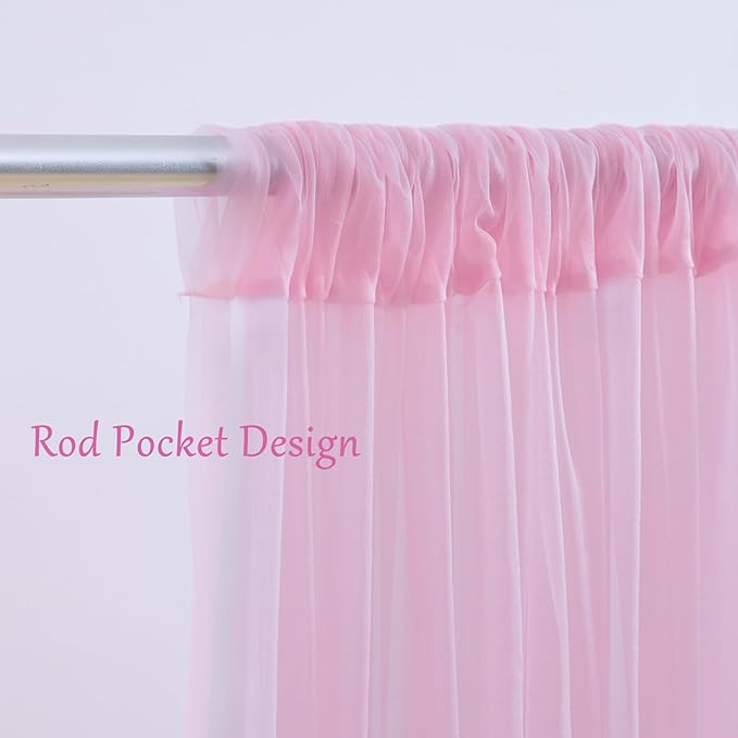 30×10ft Pink Tulle Backdrop Curtain with Lights String for Parties, Sheer Photo Backdrop Curtains for Wedding Party Photography Background