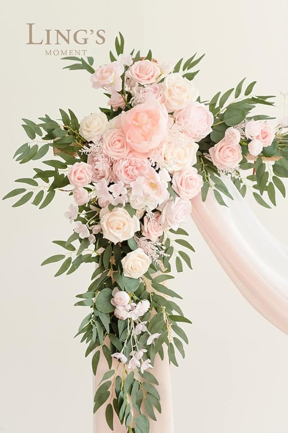 Artificial Flowers Wedding Arch Kit, Blush and Cream Silk and Foam, 4-Piece Set
