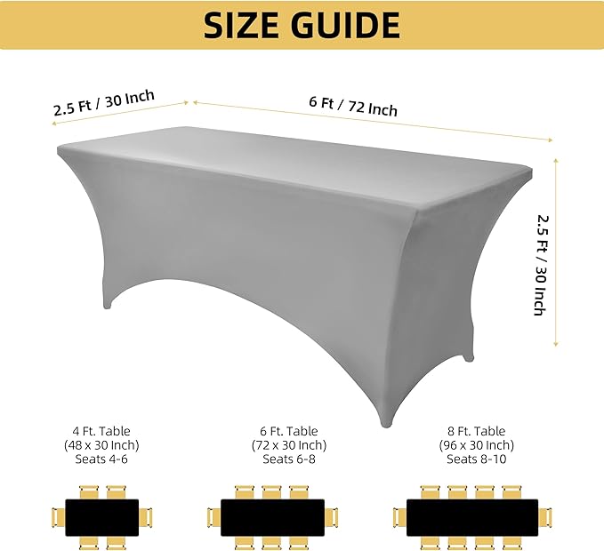 113 6-Pack 6ft Spandex Table Covers for Rectangle Standard Folding Tables - Wrinkle Resistant Stretch Tablecloths - Ultimate Fitted Table Protector for Parties, Banquet, and Wedding