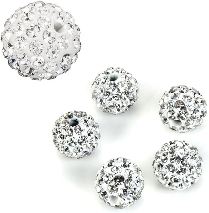50pcs Adabele Grade A Suncatcher Crystal Rhinestone Pave Loose Beads 12mm Clear White Polymer Clay Disco Ball Spacers Compatible with Shamballa All Craft Jewelry Making DB12-1