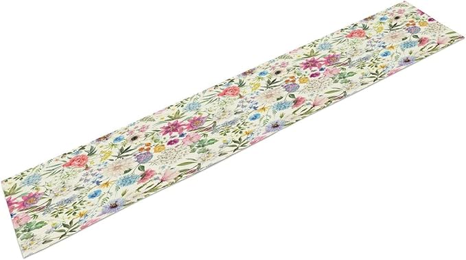 Floral Table Runner Watercolor Peony Rose Flower Kitchen Table Decoration for Indoor and Outdoor Wedding Party 13x90 Inch