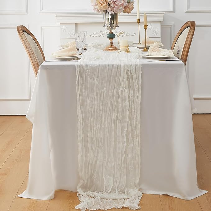 Ivory White 6 Pack Cheesecloth Table Runner 120 Inch 10 FT Boho Rustic Gauze for Wedding Baby Shower Party Farmhouse Summer Home Decor Washable