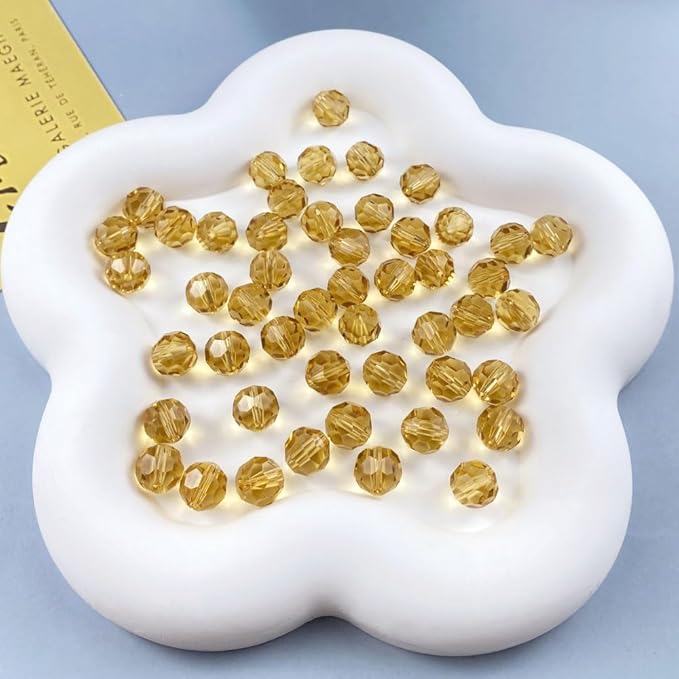 200 PCS 6mm Crystal Glass Beads Round Multiple Faceted Loose Spacer Glass Beads for DIY Handcrafte Bracelet Necklace Earring Jewelry Making(Gold Champagne)