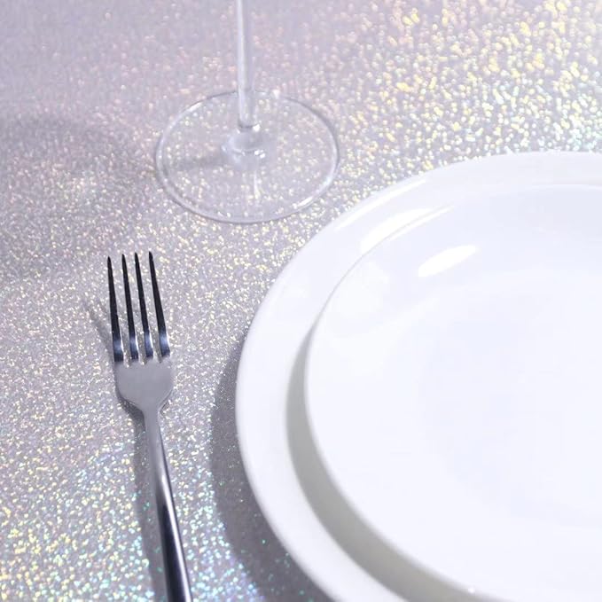 Fitable Silver Sequin Tablecloth for Parties 52x70 Inch - Sparkle Glitter Table Cloth Laser Rectangle Overlay for Wedding Baby Shower Ceremony Birthday Holiday Banquet
