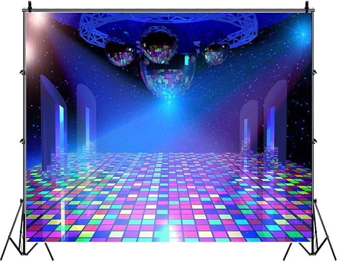 Dancing Party Backdrop 7x5ft Disco Stage Background with Lights - 70s 80s 90s Music Dance Theme Banner Decorations for Birthday Parties & Photo Shoots