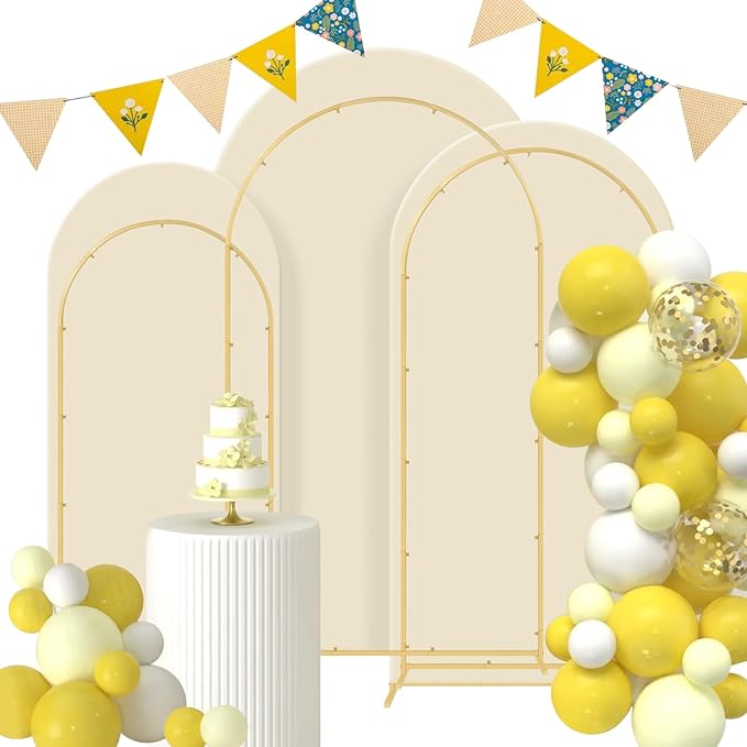 Background Support Equipment: Beige Metal Arch Set of 3 with Fabric