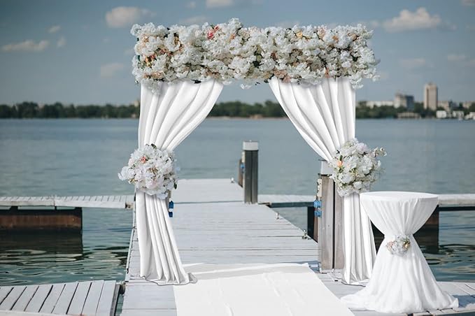 Joydeco White Photography Backdrop Curtains, White Backdrop Drapes for Wedding Decorations, Wrinkle Free Polyester 5ft x 7ft Fabric Drape 2 Panels with Rod Pockets