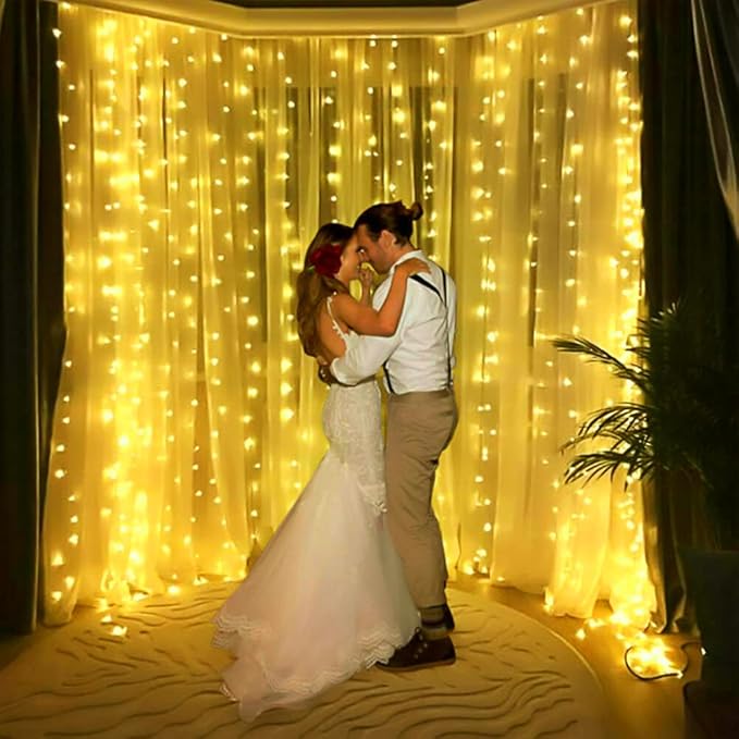 AOMIG Fairy Curtain Lights,300 LED Warm White Window Curtain String Light,8 Modes 9.8×9.8Ft Waterproof Curtain String Light USB Powered with Remote Control,Christmas String Lights for Indoor/Outdoor